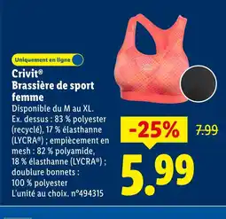 Lidl CRIVIT Brassière de sport femme offre