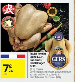 Carrefour GERS Poulet fermier jaune I.G.P. Sud-Ouest Label Rouge offre