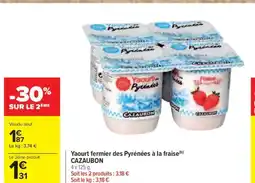 Carrefour CAZAUBON Yaourt fermier des Pyrénées à la fraise offre