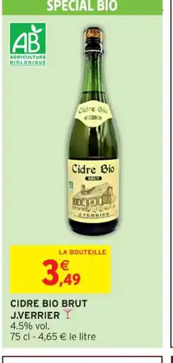 Intermarché Hyper Cidre bio brut j.verrier offre
