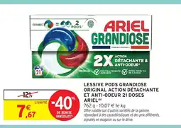 Intermarché Hyper ARIEL Lessive pods grandiose original action détachante et anti-odeur 21 doses offre