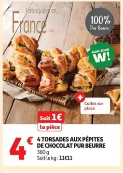 Auchan 4 torsades aux pépites de chocolat pur beurre offre