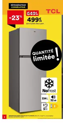 BUT TCL Réfrigérateur congélateur en haut offre