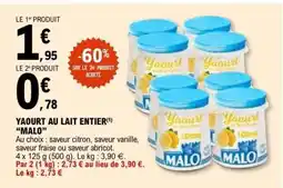 E.Leclerc Yaourt au lait entier MALO offre