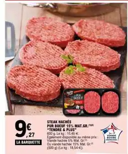 E.Leclerc STEAK HACHÉS PUR BŒUF 15% MAT. GR offre