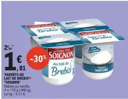E.Leclerc YAOURTS AU LAIT DE BREBIS SOIGNON offre