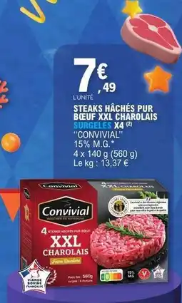 E.Leclerc STEAKS HACHÉS PUR BŒUF XXL CHAROLAIS SURGELÉS X4 offre