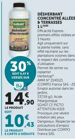 Hyper U Carea désherbant concentré allées & terrasses offre