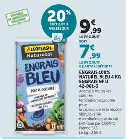 Hyper U Engrais 100% naturel bleu 4 kg engrais nf u 42-001-3 offre