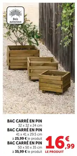 Hyper U Bac carré en pin 32 x 32 x 24 cm offre