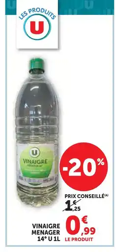 Hyper U U vinaigre ménager 14° 1l offre