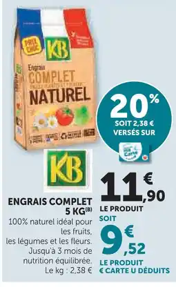 Super U Kb engrais complet naturel 5 kg offre