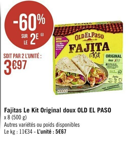Promo Fajitas Le Kit Original Old El Paso chez Casino Supermarchés