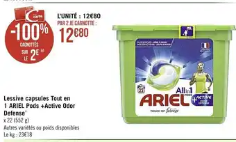 Casino Supermarchés Lessive Capsules Tout En 1 Ariel Pods +Active Odor offre
