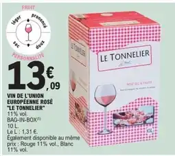 E.Leclerc LE TONNELIER Vin de l'union européenne rosé offre