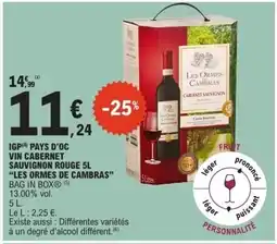 E.Leclerc LES ORMES DE CAMBRAS Igp pays d'oc vin cabernet sauvignon rouge offre