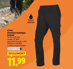 Lidl CRIVIT Pantalon technique homme offre