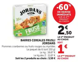 Super U Jordans barres céréales frusli offre