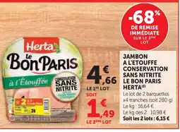 Super U Herta jambon à l’étouffée conservation sans nitrite le bon paris offre