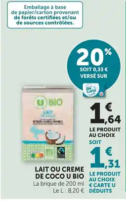 Super U U bio lait ou crème de coco offre