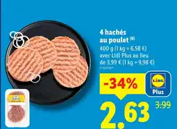 Lidl Volaille 4 hachés au poulet offre