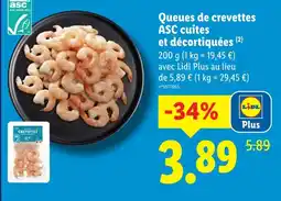 Lidl Queues de crevettes cuites et décortiquées offre