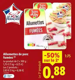 Lidl Saint alby allumettes de porc fumées offre