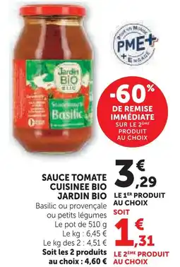 U Express Jardin bio sauce tomate cuisinée bio basilic offre