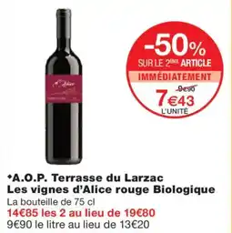 Monoprix A.O.P. Terrasse du Larzac Les vignes d'Alice rouge Biologique offre