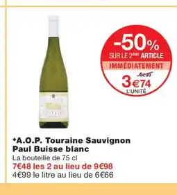 Monoprix A.O.P. Touraine Sauvignon Paul Buisse blanc offre