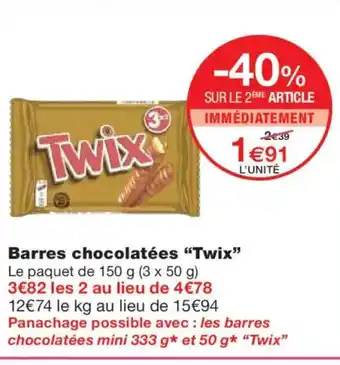 Monoprix TWIX Barres chocolatées offre