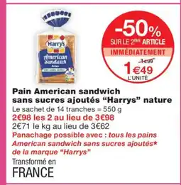 Monoprix HARRYS Pain American sandwich sans sucres ajoutés nature offre
