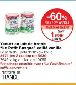 Monoprix LE PETIT BASQUE Yaourt au lait de brebis caillé nature offre