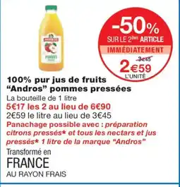 Monoprix ANDROS 100% pur jus de fruits pommes pressées offre