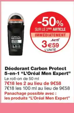 Monoprix L'ORÉAL MEN EXPERT Déodorant Carbon Protect 5-en-1 offre