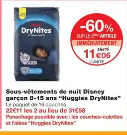 Monoprix HUGGIES DRYNITES Sous-vêtements de nuit Disney garçon 8-15 ans offre