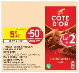 Intermarché Tablettes De Chocolat L'original Lait Côte D'or offre