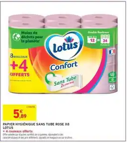 Intermarché PAPIER HYGIÉNIQUE SANS TUBE ROSE X8 LOTUS offre