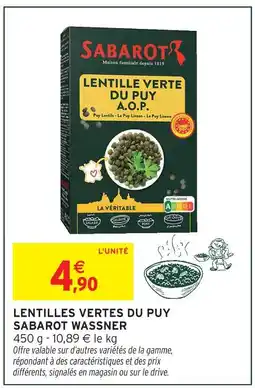 Intermarché Sabarot lentilles vertes du puy a.o.p offre