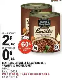E.Leclerc Raynal & roquelaure - lentilles cuisinées à l'auvergnate offre