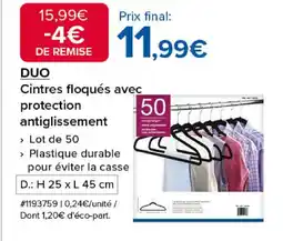 Costco DUO Cintres floqués avec protection antiglissement offre
