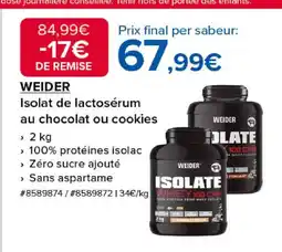 Costco WEIDER Isolat de lactosérum au chocolat ou cookies offre
