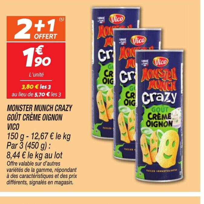 Promo MONSTER Munch crazy goût crème oignon 450 g chez Netto