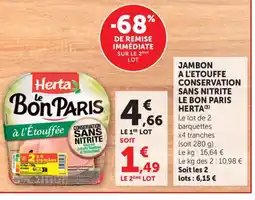 Maximarché HERTA Jambon a l'etouffe conservation sans nitrite le bon paris offre