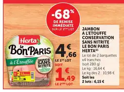 Bi1 HERTA Jambon a l'etouffe conservation sans nitrite le bon paris offre