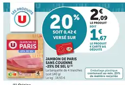 Bi1 U Jambon de paris sans couenne -25% de sel offre