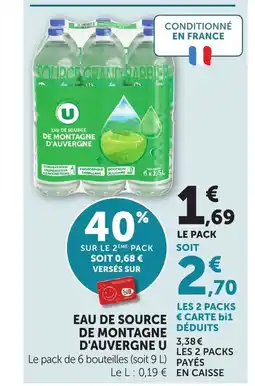 Bi1 U Eau de source de montagne d'auvergne offre