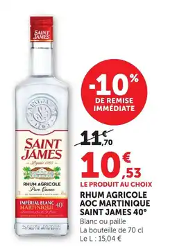 Bi1 SAINT JAMES 40° Rhum agricole aoc martinique offre
