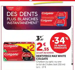 Bi1 COLGATE Dentifrice max white offre
