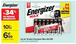 Carrefour Market Lot de 14 piles Energizer Max AA/LR6 offre